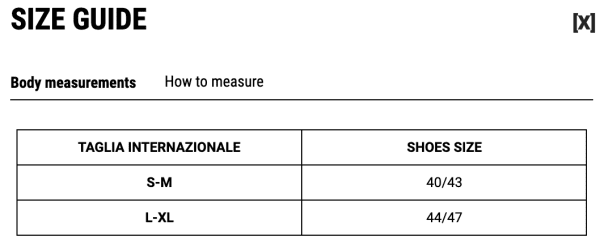 PISSEI SOCKS SIZE GUIDE